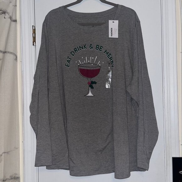 Merry Christmas Wine Graphic Long Sleeve Tee Size 4xl - Picture 2 of 5